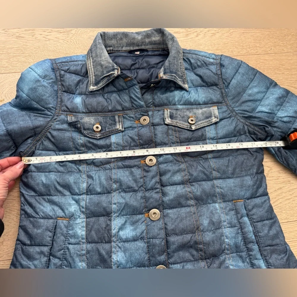 The Love Brand kids light faux denim puffer jacket with denim trim size L